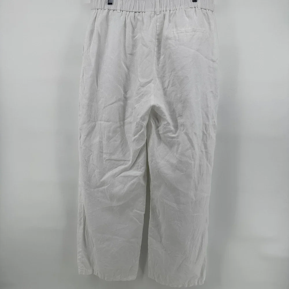 Quince Linen Pants Womens 14 White Pleated Wide Leg Solid